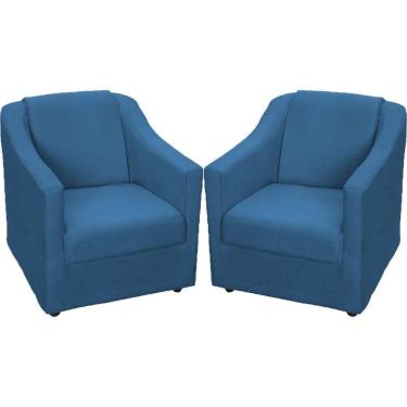 Imagem de Kit 2 Poltronas Mila Pé De Plástico Cromado - Azul-marinho Suede