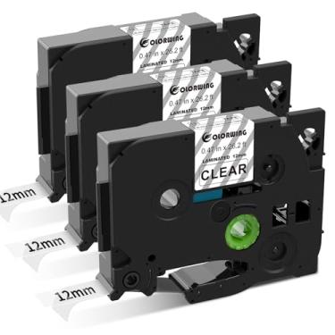 Imagem de COLORWING Fita de etiqueta de substituição compatível para Brother P-Touch Black on Clear Label Tape TZe-131 TZ-131 12 mm 1,2 cm Laminada TZe, para Brother Ptouch Embellish PTD210 PTH110 PTD400 PTD600, pacote com 3
