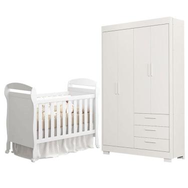 Imagem de Berço Americano Danny e Guarda Roupa Infantil Zaki Branco Acetinado - Reller
