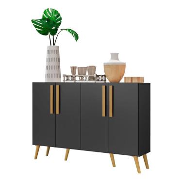 Imagem de Aparador Buffet 4 Portas Retrô Viena V3606 Preto/Natural Preto/Natural