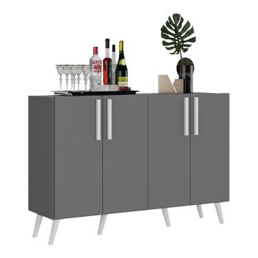Imagem de Aparador Buffet 4 Portas Retrô Viena V3606 Grafite/Branco Grafite/Branco