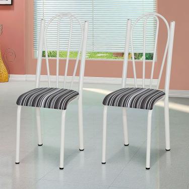 Imagem de Kit 8 Cadeiras De Cozinha Alasca Estampado Listrado Pés De Ferro Branco - Pallazio