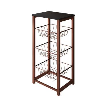 Imagem de Fruteira De Chão Cozinha Desmontada Aço Cobre Tampo Preto Madri - Cor: Preto