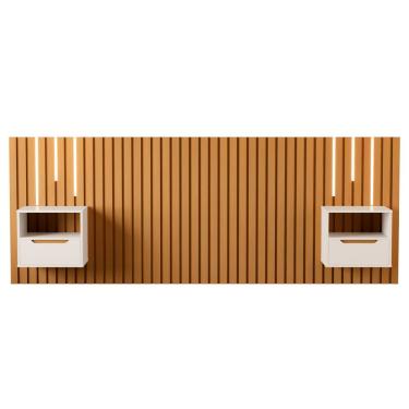 Imagem de Cabeceira Ripada Com Mesas E Led Cetara Nature Pérola