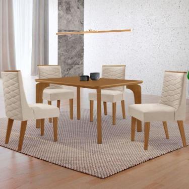 Imagem de Mesa de Jantar Liz 120cm MDF Canto copo e com 4 Cadeiras Safira - Mode