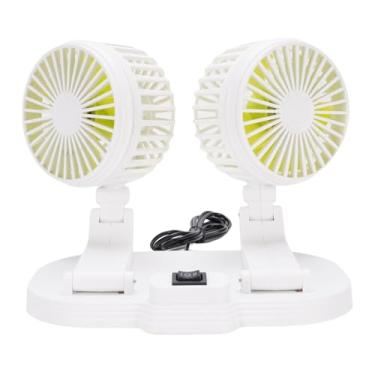 Imagem de Ventilador de Resfriamento de Carro USB Dual Cabeça Portátil 2 Velocidades de Silencioso 360 Deg Ventilador de Mesa Rotativo para SUV RV (Branco)