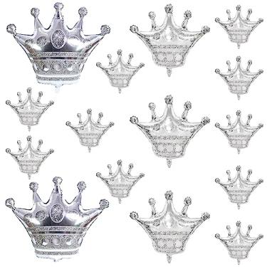 Imagem de Finypa 15 Balões De Coroa Em Formato Folha Prata Para Decoração Casamento, Chá Bebê, Natal E Aniversário Princesa - Artigos Festa Com Tema Real Coroas
