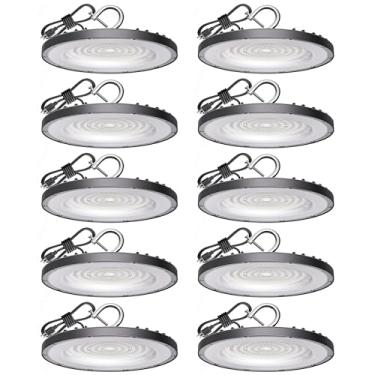 Imagem de Yihuven Luminária Led Ufo De 100 W, Pacote Com 10 Unidades, 14000 Lm, 5000 K, Luz Natural, Plug & Play, Cabo 5 Pés, Gancho Americano, 120 V, À Prova D'Água Ip65, Para Loja, Armazém, Fábrica, Celeiro