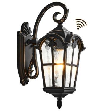 Imagem de JOKAONOTL Luminárias De Parede Externas Estilo Anoitecer Ao Amanhecer, 17,1" Altura, Grandes Para Áreas Externas, Luz Preta Varanda, Lanterna Romana À Prova D'Água Com Efeito Cascata Água, Vidro Cas