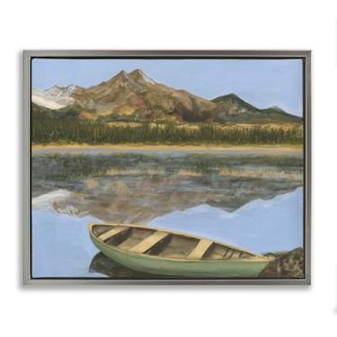 Imagem de Stupell Industries Arte de parede em tela flutuante emoldurada cinza com vista de canoa do lago alpino por Michael Willett, 78 x 63 cm