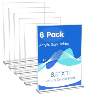 Imagem de ZongXing Pacote Com 6 Suportes De Acrílico Para Placas 8,5 X 11, Mesa Transparentes Em Formato T Dois Lados Exibição, Porta-Panfletos, Cartão Papel, Escritório, Loja, Shopping, Restaurantes