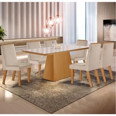 Imagem de Mesa Prada 180x90 Com Vidro Tampo Preto 6 Cadeiras Riviera