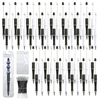 Imagem de DASTTUIS Kit de 150 canetas com contas DIY – 50 canetas esferográficas de plástico com refis e bolsas – material escolar, acessórios de escritório e itens decorativos para estudantes e professores