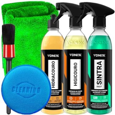 Imagem de Kit Limpa e Hidrata Couro Vonixx Higicouro Hidracouro Limpador Bactericida Sintra Fast 500ml e Acessórios