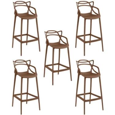 Imagem de Kit 5 Banqueta Alta Allegra com Encosto Design Cozinha/Bancada - Marro