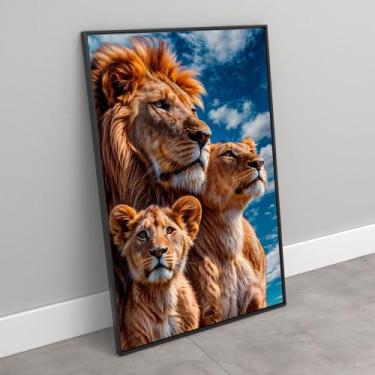 Imagem de Quadro Decorativo Família de Leão Mãe, Pai e 1 Filhote - MeMoldura, Mo