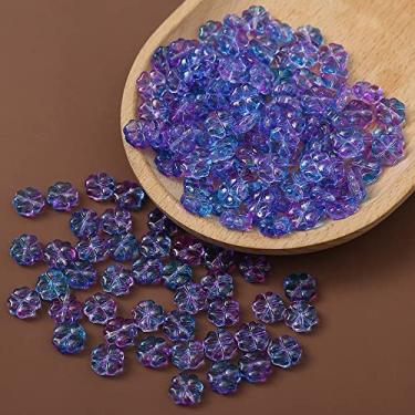 Imagem de LadayPoa 100 contas de vidro de trevo de quatro folhas soltas espaçadoras para fazer joias bonitas berloques suprimentos de miçangas para pulseira faça você mesmo contas de trevo do dia de São Patrício (azul escuro/roxo gradiente)