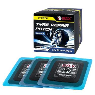 Imagem de PAX 20 peças de remendos quadrados atualizados 2 em 1 para reparo de pneu 55 x 55 mm, adequados para pneus radiais e polarizados em motocicletas, carros, caminhões, veículos agrícolas, BMX, ATVs,