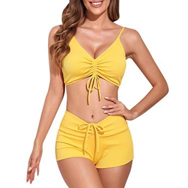 Imagem de CIADAZ Conjunto de biquíni feminino duas peças biquíni com cordão e cordão ajustável biquíni roupa de banho