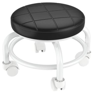 Imagem de NiHome Banco de rodinhas universal, assento baixo de rolo com rodas giratórias reforçadas de 360° e estrutura de metal espessa, movimento de 360°, assento acolchoado ergonômico confortável, montagem