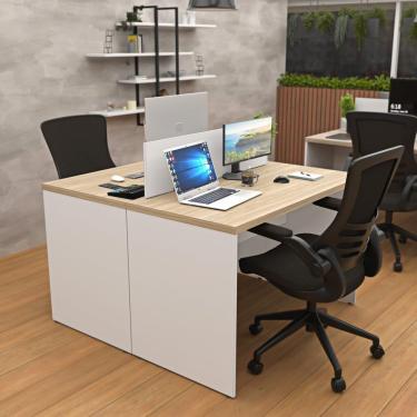 Imagem de Estação De Trabalho Mesa Plataforma Escritório 1200x600 2 Lugares Branco