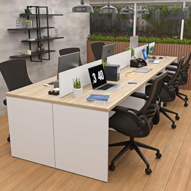 Imagem de Estação De Trabalho Mesa Plataforma Escritório 1200x600 6 Lugares Carvalho-branco