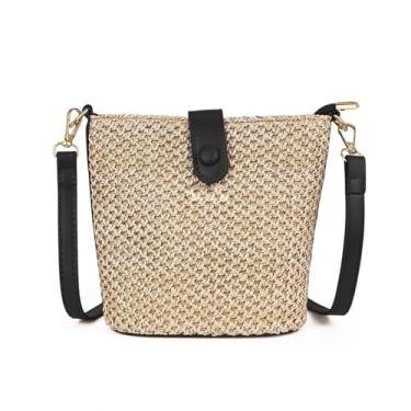 Imagem de AdiStylinno Bolsas transversais de palha para mulheres, bolsa de ombro moderna de vime, bolsa de tecido boho, bolsa clutch de palha de verão para férias, Preto, 7.1x3.5x7.1 in, Casual