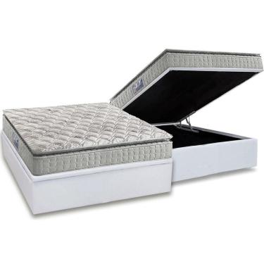 Imagem de Cama Box Baú Casal: Colchão Espuma D33 Anjos Orthosono Pillow Top + Base Crc Courano White(138X188)
