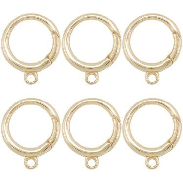 Imagem de SUNNYCLUE 1 caixa, 6 peças, banhado a ouro 18 K, anel de mola, fecho redondo de 18 mm, gatilho de portão de mola de metal com argola e clipe de chaveiro para artesanato faça você mesmo, chaveiros com