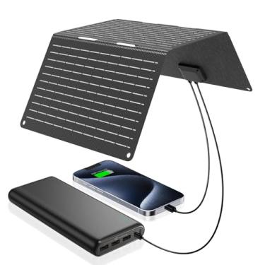 Imagem de Ecosonique 30 W painéis solares portáteis carregador solar dobrável com USB C USB A carregamento rápido à prova d'água para acampamento, mochila compatível com celular, iPhone, iPad, Samsung Galaxy,