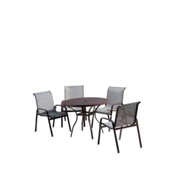 Imagem de Mesa Dubai 100cm com 4 Cadeiras Slim Artluxo, Marrom/Tela 78