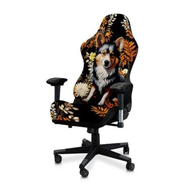 Imagem de Conjunto de capa de cadeira de jogos de 4 peças com design de gato, cachorro e vaca - impressão digital 3D, macia e elástica antiderrapante - serve na maioria das cadeiras de escritório/jogos (Cão 2)