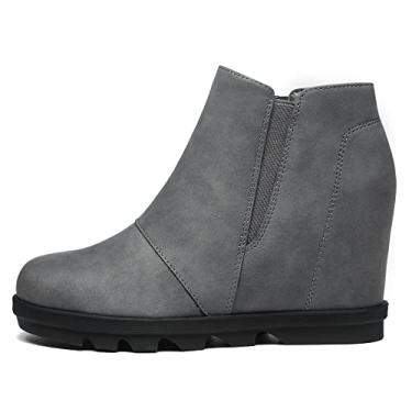 Imagem de Bota anabela feminina Athlefit com salto feminino botas de cano curto escondidas, Cinza, 9