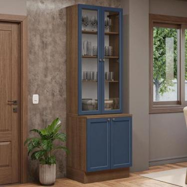 Imagem de Kit Balcão + Cristaleira 70 cm Rustic/Azul Vik Madesa 02, Rustic/Azul
