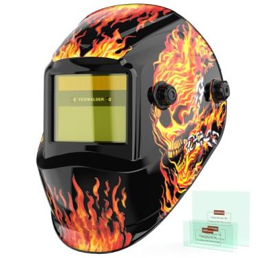 Imagem de YESWELDER Capacete de soldagem de escurecimento automático, bloqueio de luz azul, capa de solda movida a energia solar de cor verdadeira 1/1/1/1 com 2 sensores de arco, máscara de soldador de sombra