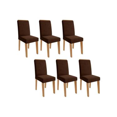 Imagem de Kit 6 Cadeiras de Cozinha Taís 6 Un Nature/Suede Joli Chocolate - Cimol
