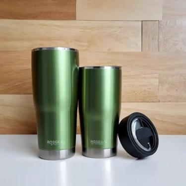 Imagem de Copo Térmico Parede Dupla em Aço Inox Verde 350ml com Tampa Rosqueável - Estilo Premium