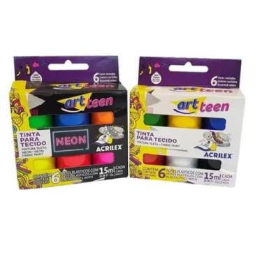 Imagem de Kit Tinta Para Tecido Art Teen Acrilex 12 Cores 15ml