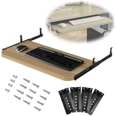 Imagem de Suporte Deslizante Para Teclado De Mouse De Computador Com Bandeja De Prateleira De Gaveta 540/600/700 × 270 Mm Para Mesa E Mesa De Pc Sob A Bandeja De Teclado Da Gaveta Da Me, Walnut, 60x27cm