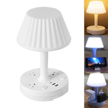 Imagem de EXQSERAMC Lâmpada De Mesa Com Soquete, Tomadas Ca + Portas Carregamento Usb, Luminária Pequena Múltiplas Funções E Regulável, Luz Cabeceira Led Para Cuidados Os Olhos, Escritório Doméstico (Soquete