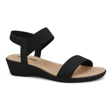 Imagem de Sandália Feminina Comfortflex Salto Anabela Elástico, 36, Preto