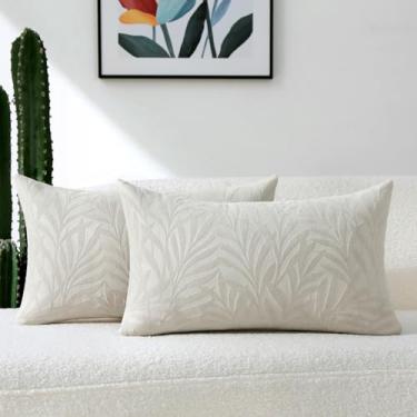 Imagem de FUTEI Conjunto de 2 capas de almofada decorativas bege 30 x 50 cm, capa de almofada texturizada de folha de cauda de fênix macia de chenille, decoração de casa moderna para sofá-cama sala de estar