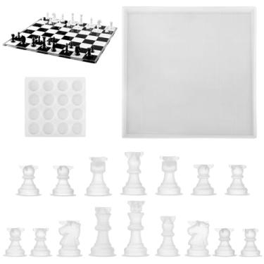 Imagem de Conjunto de moldes de tabuleiro de xadrez e damas faça você mesmo, molde de resina de silicone, moldes de silicone para peças de xadrez, moldes de fundição epóxi de cristal de xadrez 3D em tamanho