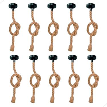 Imagem de Kit 10 Pendentes Luminária de Corda Sisal 1 Metro Estilo Retrô Vintage Rústico E27 Bivolt 127v e 220v para Área Interna