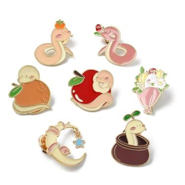 Imagem de UR URLIFEHALL Conjunto de emblemas de alfinetes esmaltados de cobra com 7 estilos, broche de animal, alfinetes de lapela para roupas, bolsas, camisola, jaqueta, mochila, artesanato DIY