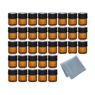 Imagem de Simple-e 50 frascos de vidro âmbar de 1 ml (1/4 Dram) 1 frasco de amostra âmbar, frasco de amostra de óleo essencial pequeno para viagem + 1 pano de limpeza de vidro