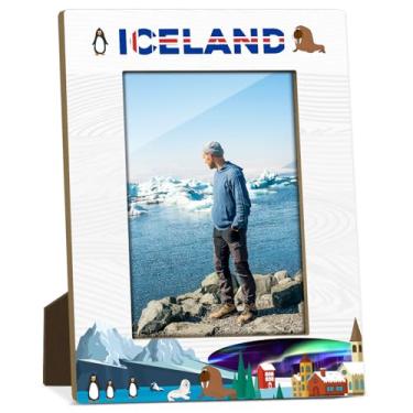 Imagem de Molduras de madeira com tema da Islândia, aniversário, férias, presentes de lua de mel, presentes para mulheres, amigas, casais, sala de estar, escritório, mesa, 10 x 15 cm, moldura com suporte