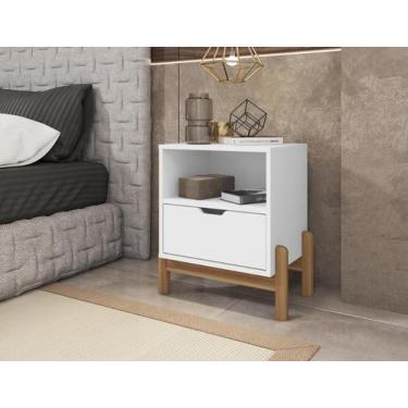 Imagem de Mesa de Cabeceira c/ Nicho e Gaveteiro porta Itens Aurora Branco - Mob