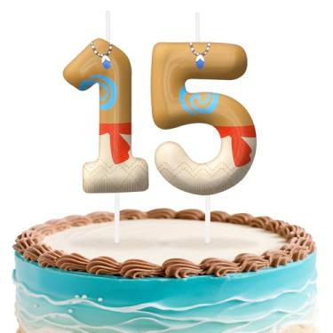 Imagem de Velas de aniversário número 15 do Havaí, topo de bolo com tema de ilha para meninos e meninas, decorações de aniversário, suprimentos de festa, velas com números para decoração de festa