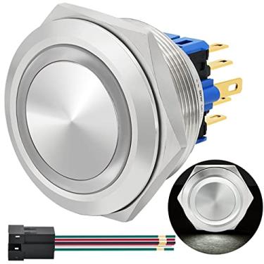 Imagem de ZJWZJH Interruptor De Botão Momentâneo 30 Mm, Cabeça Grande, À Prova D'Água Ip67 Com Led 12 V, Olho Anjo, Metal, Aço Inoxidável, Soquete 1,18" (Momentâneo, Branco)